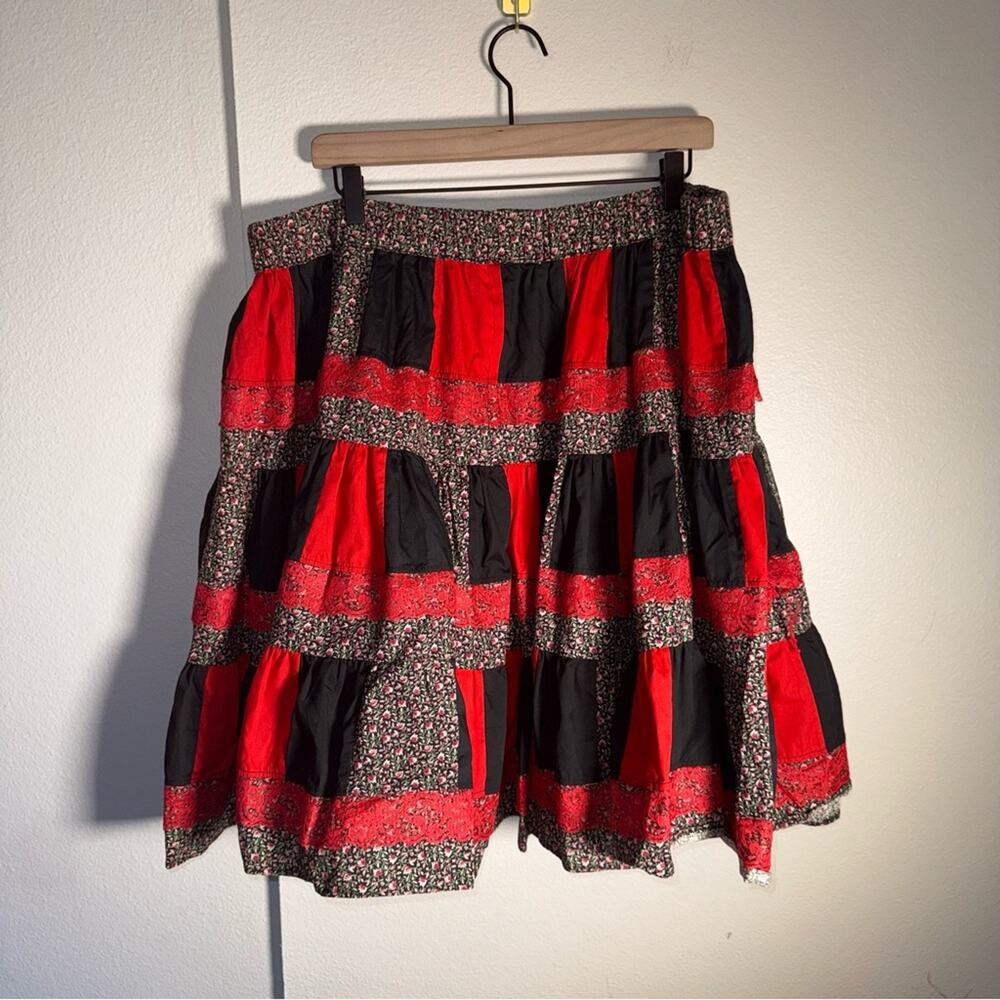 VINTAGE lace patchwork romantic whimsigoth floral cotton skirt plus size 3X - Picture 5 of 5